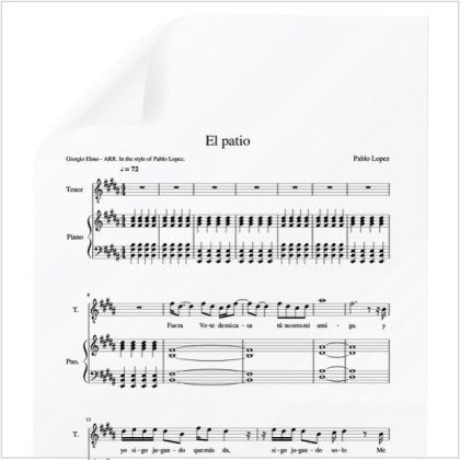 El Patio - Pablo Lopez. PDF Partitura para piano y voz. Arr. by Giorgio Elmo.