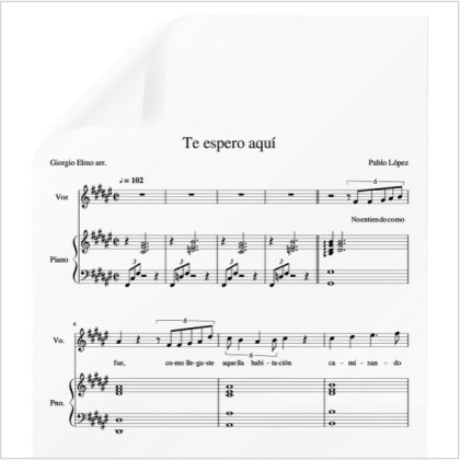 Te espero aquí - Pablo López . PDF Partitura piano y voz. Arr. by Giorgio Elmo.