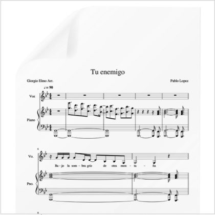 Tu Enemigo -  Pablo Lopez . PDF Partitura piano y voz. Arr. by Giorgio Elmo.