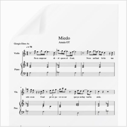 Miedo -  Amaia. PDF Partitura piano y voz. Arr. by Giorgio Elmo.