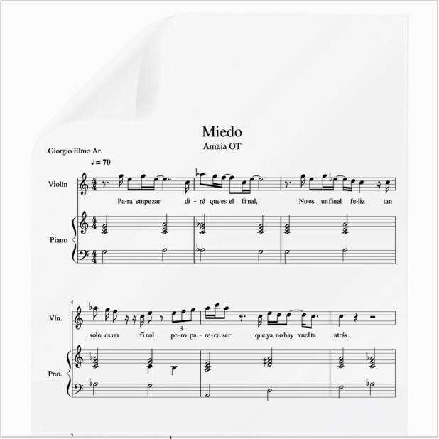 Baya lanzamiento diccionario Miedo – Amaia. PDF Partitura piano y voz. Arr. by Giorgio Elmo.