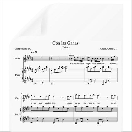 Con las ganas  - Amaia y Aitana (Zahara) OT 2017. PDF Partitura piano y voz.  Arr. by Giorgio Elmo.