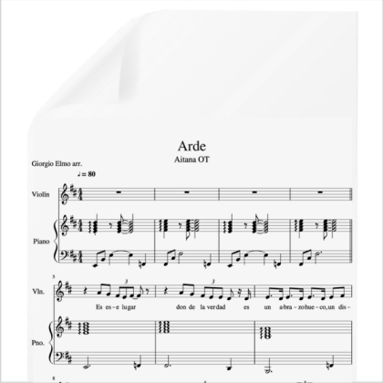 Arde  - Aitana OT 2017. PDF Partitura piano y voz.  Arr. by Giorgio Elmo.