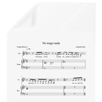 No Tengo Nada - Alejandro Sanz. PDF Partitura piano y voz.  Arr. by Giorgio Elmo.