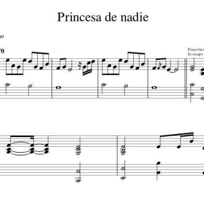 Princesa de nadie - Pablo Lopez. PDF Partitura piano accomp. sin voz.  Arr. by Giorgio Elmo.