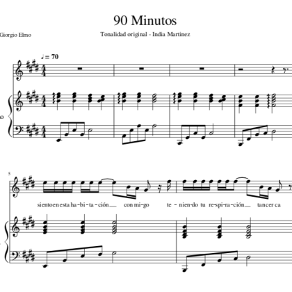 90 minutos - India Martinez (ton. Mi). PDF Partitura piano accomp.  Arr. by Giorgio Elmo.