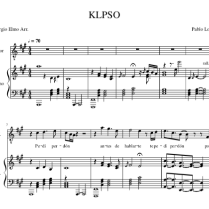KLPSO - Pablo López. PDF Partitura piano y voz.  Arr. by Giorgio Elmo.