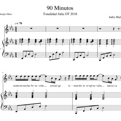 90 minutos - Julia OT - India Martinez (ton. Mib). PDF Partitura piano accomp.  Arr. by Giorgio Elmo.