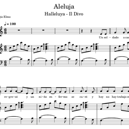 Hallelujah (Aleluja) - Español - IL DIVO - Leonard Cohen. PDF Partitura piano accomp.  Arr. by Giorgio Elmo.